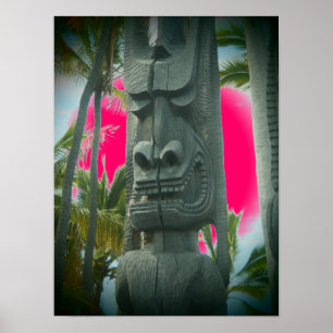 Poster rosa-rosa da estátua tiki