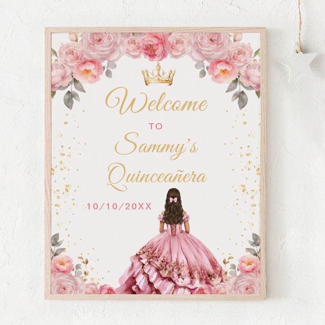 Poster Rosa Rosa Princesa Quinceañera Boas-vindas (Criador carregado)