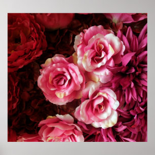 Poster Rosa, rosas vermelhas: fundo do tecido.