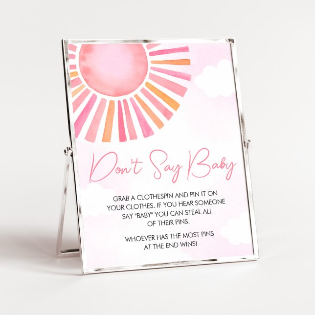 Poster Rosa Um Pequeno Raio de Sol Não Diga Amor (Girl Sunshine Baby Shower Don't Say Baby Sign)