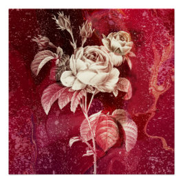 Póster ROSA ÚNICA em Fundo Vermelho
