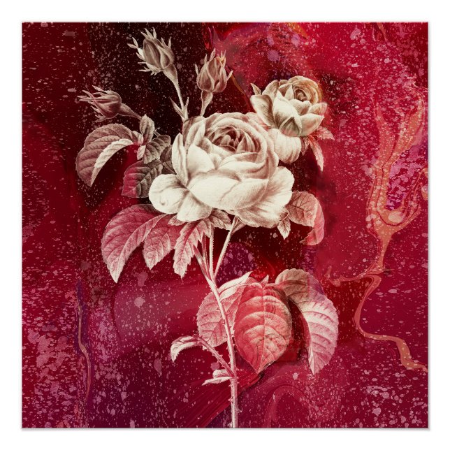 Póster ROSA ÚNICA em Fundo Vermelho (Frente)