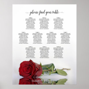 Poster Rosa vermelha 10 Gráfico de Assentos de Casamento