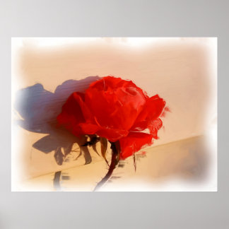 Poster Rosa vermelha com Arte Digital de Pintura a Óleo d