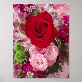 Póster Rosa vermelha Com Flores e Rosas Assorcidos