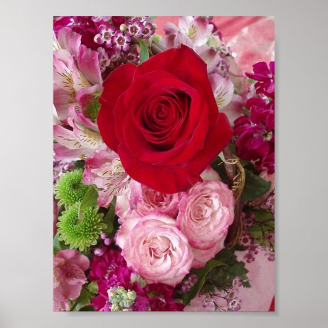 Póster Rosa vermelha Com Flores e Rosas Assorcidos (Frente)