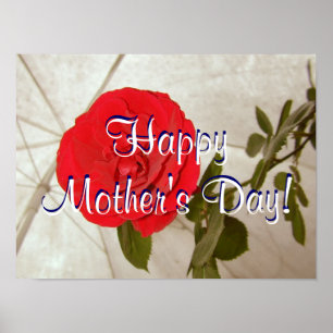 Poster Rosa vermelha de Dia de as mães feliz