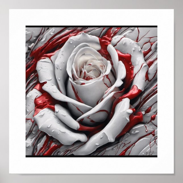 Poster Rosa vermelha de sangue branco (Frente)