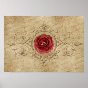 Poster Rosa vermelha de Solteiro antigo do Chique Vintage