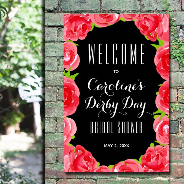 Poster Rosa vermelha Derby Style Chá de panela Bem-vindo (Red roses Derby-style bridal shower welcome poster - INSTANT DOWNLOAD and/or PRINTED)