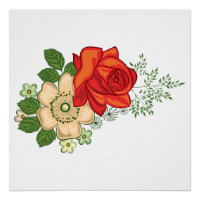 Rosa vermelha e margaridas