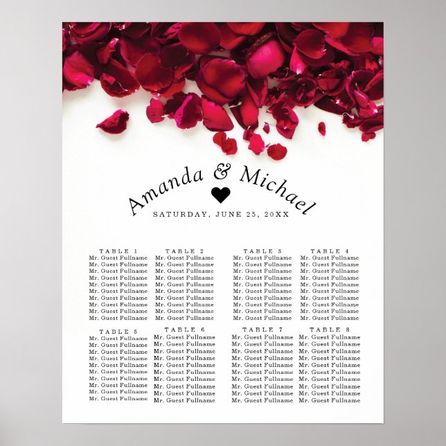 Poster Rosa vermelha Petals Gráfico de Casamento (Frente)