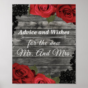 Poster Rosa vermelha Rustic Black Lace Wedice Advice Dese