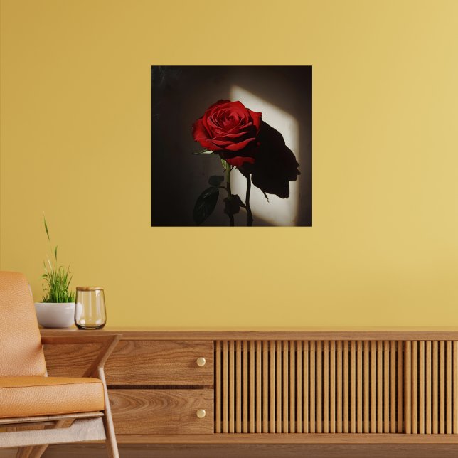 Poster Rosa vermelha Sombreada - Dramática Chiaroscuro Fl (Sala de Estar 2)