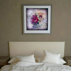 Poster Rosa vermelha Victorian Floral Grunge