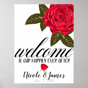 Poster Rosa vermelha Wet Water Dew Casamento Bem-vindo