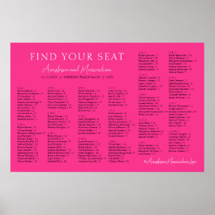Poster Rosa Vibrante Casamento Fuchsia Assentos em Ordem