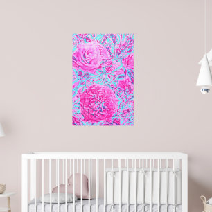 Poster Rosa Vintage Bush-Retro Cor-de-Rosa e Azul