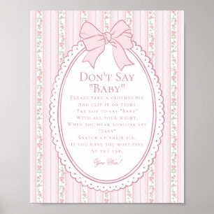 Poster Rosa Vintage Chique Floral Não Diga Bebê Jogo
