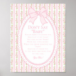 Poster Rosa Vintage Chique Floral Não Diga Bebê Jogo