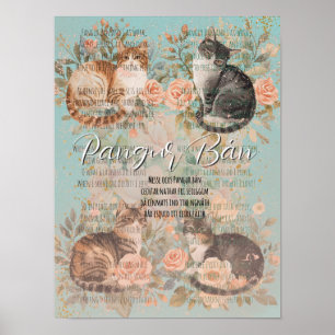 Poster Rosa Vintage Gatos do Jardim da Casa de Campo Pang