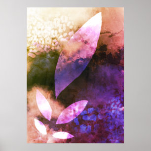 Poster Rosa violeta Dourado chic deixa pintura Abstrato