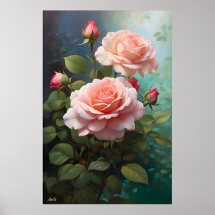 Poster Rosa WallArt Estilo de pintura a óleo