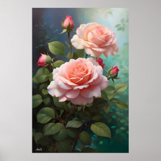 Poster Rosa | WallArt | Estilo de pintura a óleo