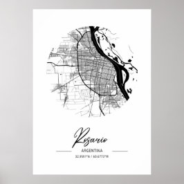 Poster Rosario - Argentina Black Water City Map