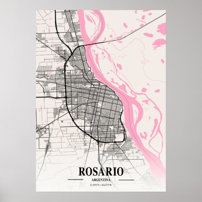 Poster Rosário - Mapa da Cidade napolitana da Argentina (Frente)