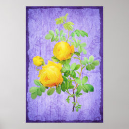 Poster Rosas Amarelas do Chique Vintage Fundo Lilac