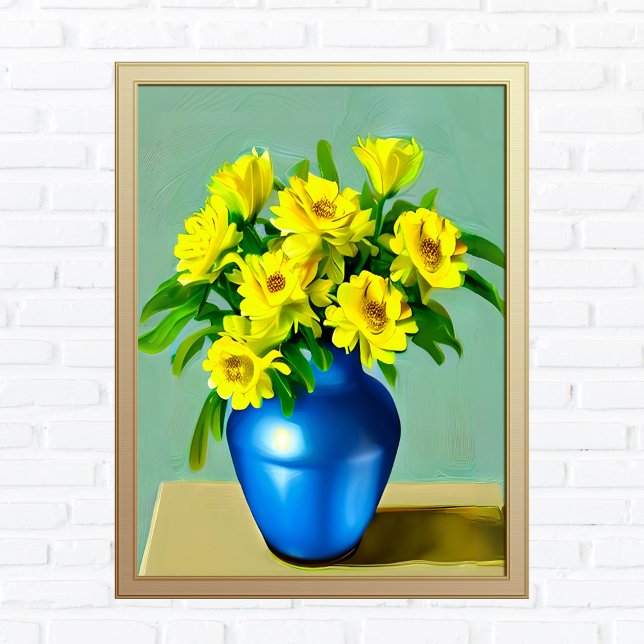 Poster Rosas Amarelas em Arte Azul Vase Boho (Criador carregado)