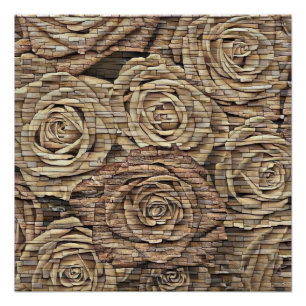Póster Rosas amarelos castanhos muros de pedra