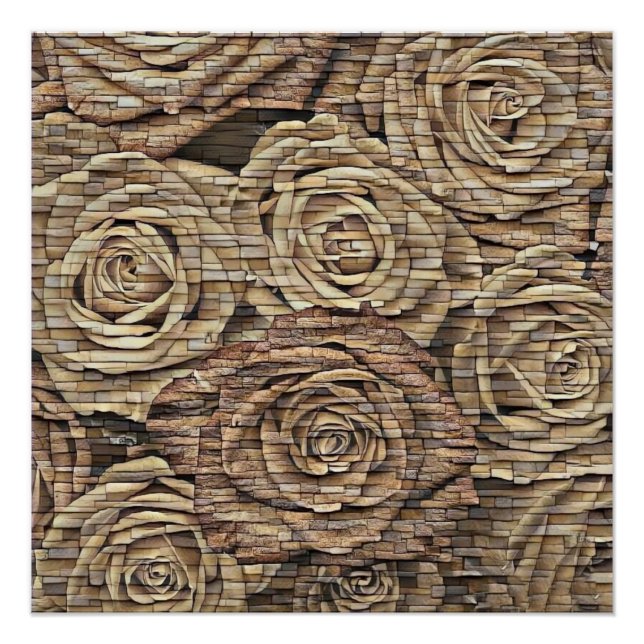 Póster Rosas amarelos castanhos muros de pedra (Frente)