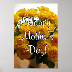 Poster Rosas amarelos do dia das mães feliz