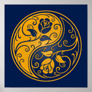 Póster Rosas amarelos e azuis de Yin Yang