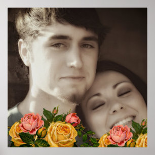 Póster Rosas Antigas Seu Cartaz de Casamento de Foto
