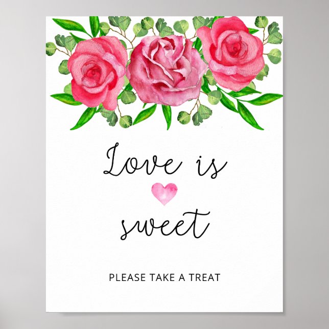 Poster Rosas aquarela amor é doce aproveite (Frente)