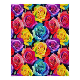 Póster Rosas arco-íris radiantes, estampa floral brilhant