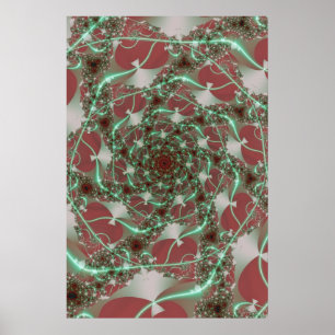 Póster Rosas   Arte Fractal Vermelha e Verde