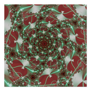 Póster Rosas   Arte Fractal Vermelha e Verde