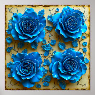 Poster Rosas azuis 3d