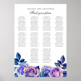 Poster Rosas azuis e roxas. Carta de lugares para o casam