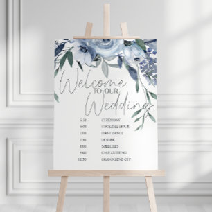 Poster Rosas Azuis Empoeiradas Flores Cronograma de Casam