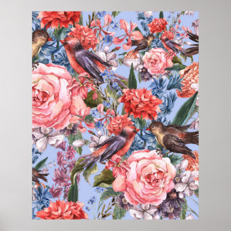 Poster Rosas Azuis Florais De Fundo Hidroquintos Flores S