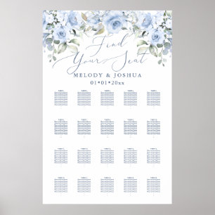 Poster Rosas azuis poeirentos de fonte de caligrafia mode