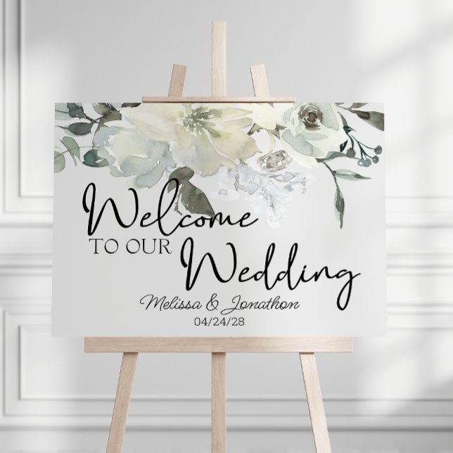 Poster Rosas Brancas de Marfim Casamento Floral (Criador carregado)