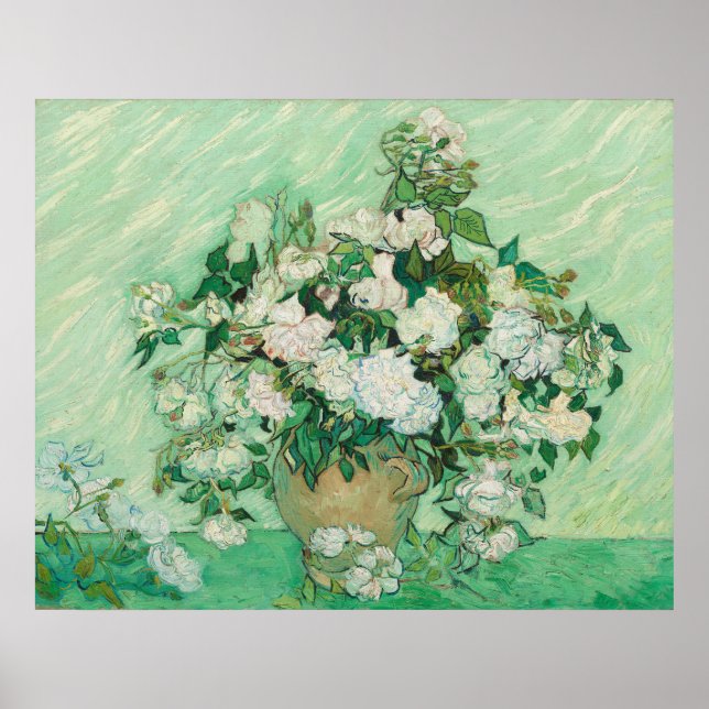 Poster Rosas Brancas de Van Gogh - Arte Floral Mint Vinta (Frente)