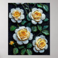 Rosas Brancas Elegantes Pintura Pontilhista Arte F