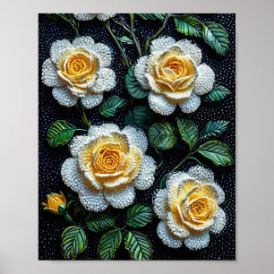 Poster Rosas Brancas Elegantes Pintura Pontilhista Arte F